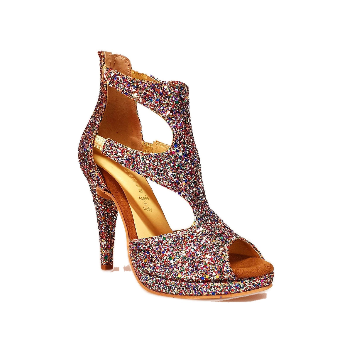 Sandalo da donna Wish Dance Shop Nina Kristall con plateau multicolore, tacco a spillo largo e fodera in pelle.
