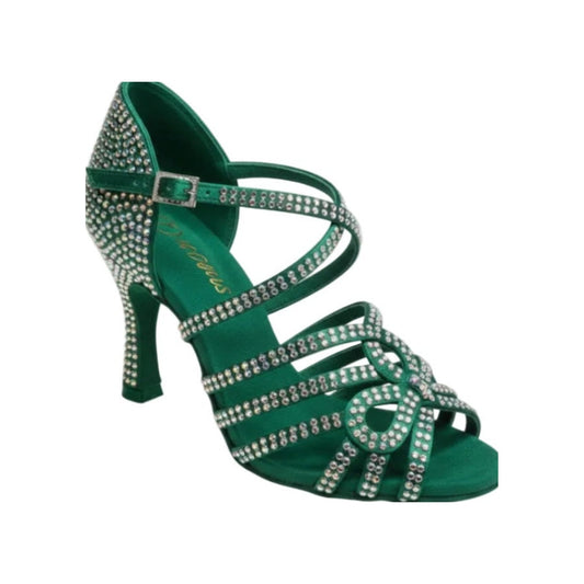 Scarpa da Ballo da Donna in Raso Verde Smeraldo cinturino incrociato al Collopiede NORA Dreams Esmeralda, vista laterale