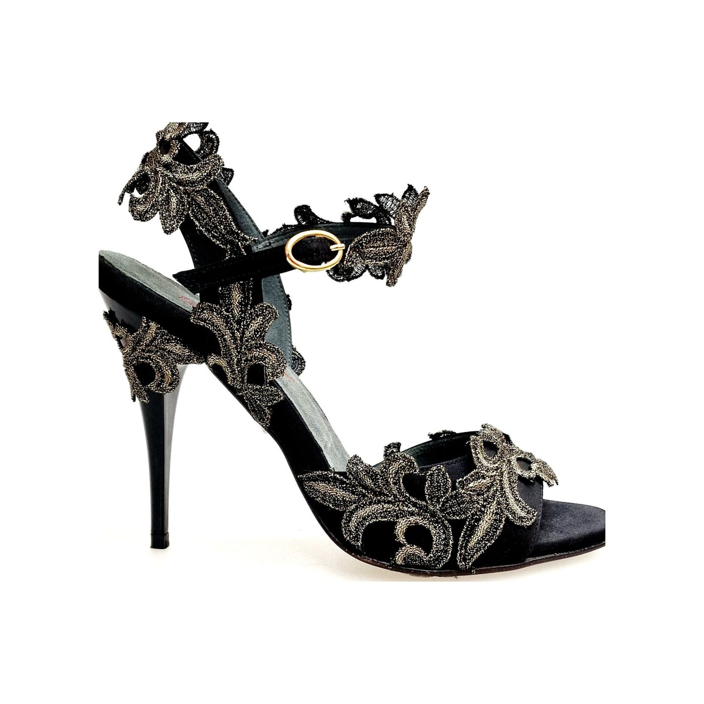 NURYA PZ F.626 (R.L. by WISH DANCE) Sandalo da Donna in Raso Seta Nera Wish Dance, nero, vista laterale