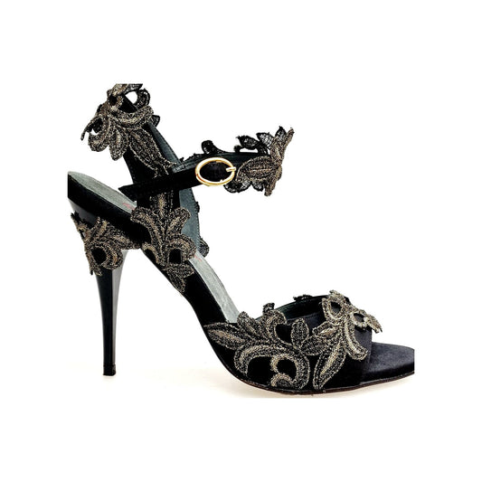 NURYA PZ F.626 (R.L. by WISH DANCE) Sandalo da Donna in Raso Seta Nera Wish Dance, nero, vista laterale