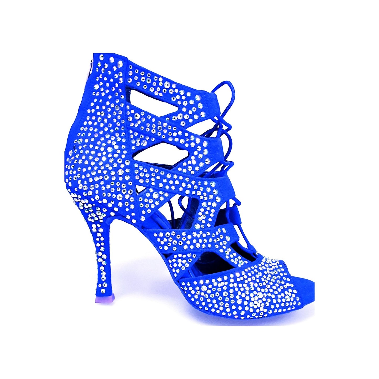 Sandalo a Tronchetto in Camoscio Blu Royal e Swarovski Boreali Olimpya Extra Plus Wish Dance, vista laterale