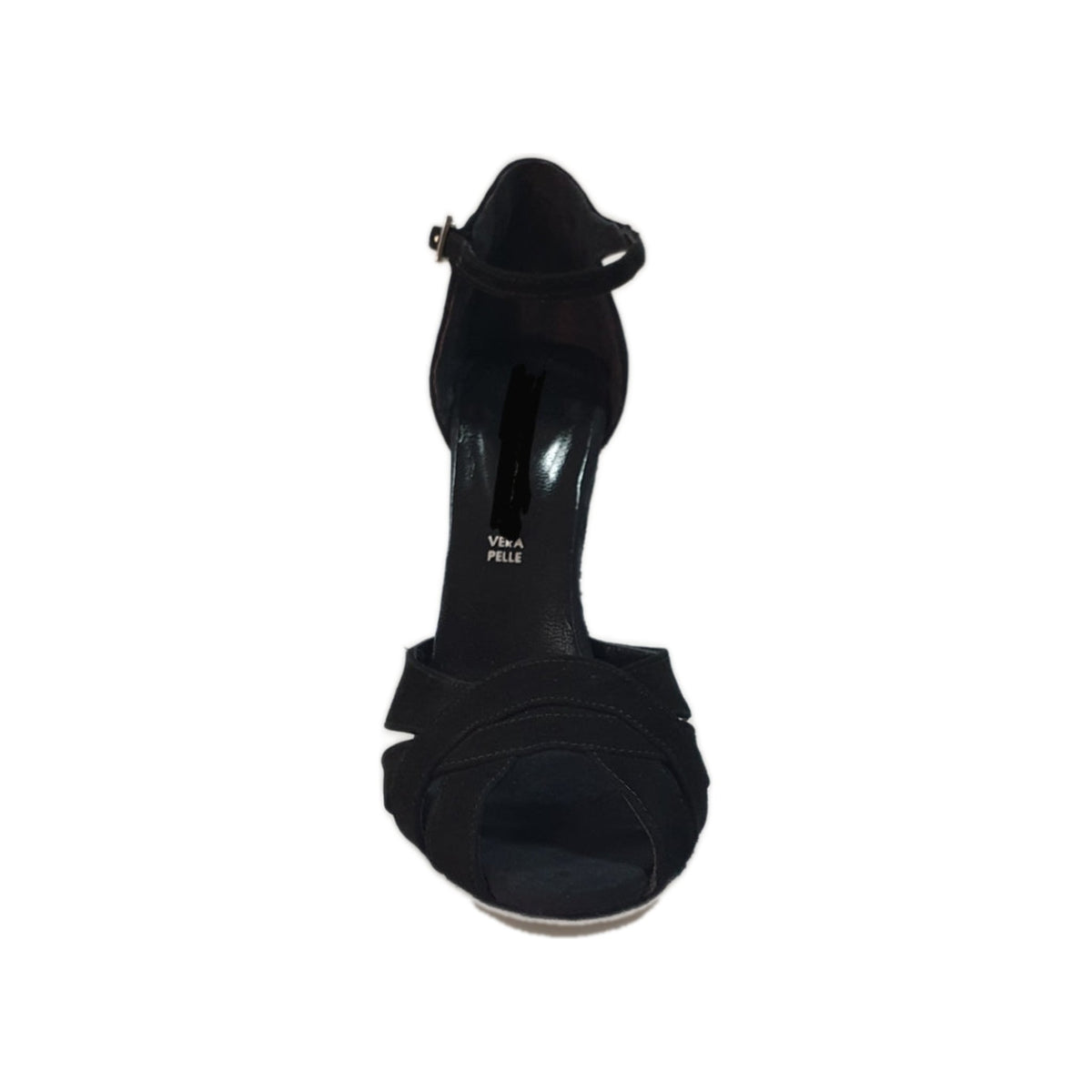 Scarpa in camoscio nero L52 Onda QA (B), vista frontale, con dettagli eleganti e finiture di alta qualità.