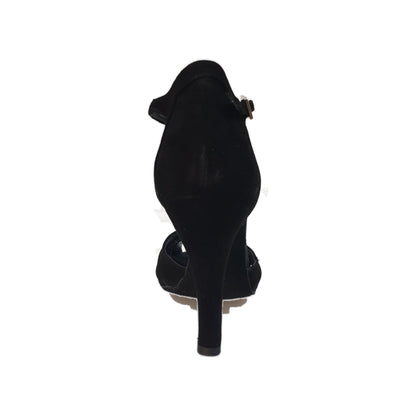 Scarpa L52 Onda QA (B) in camoscio nero, modello Outlet, con suola e dettagli eleganti, vista frontale.