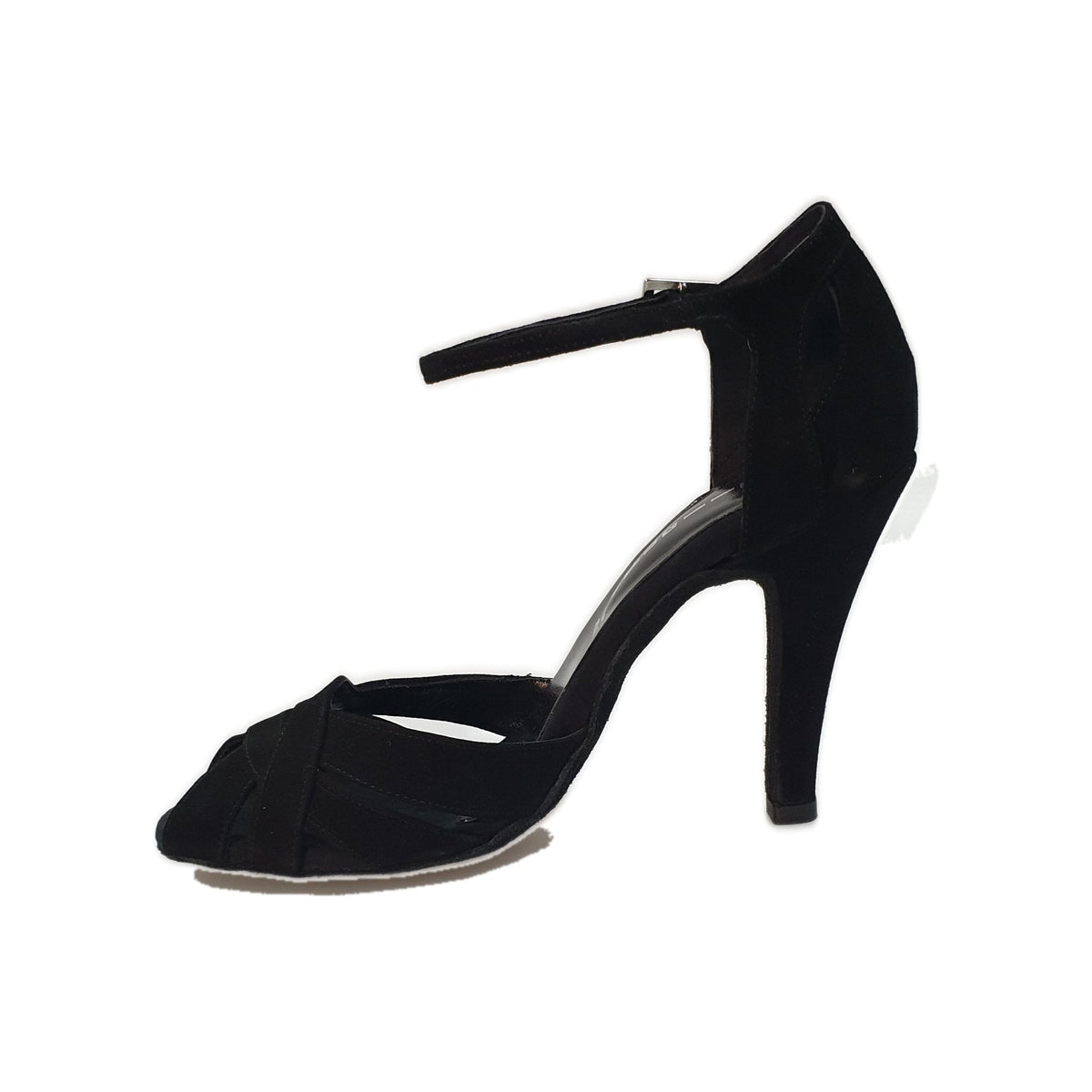 Scarpa in camoscio nero L52 Onda QA (B) con design elegante, vista frontale, dettagli morbidi e finitura di alta qualità.