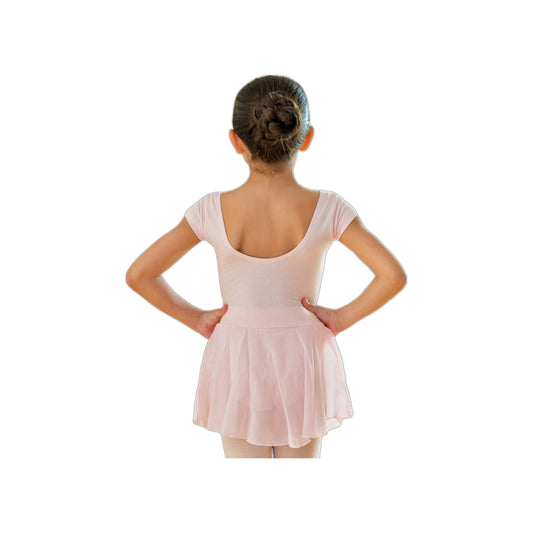 Pachita da bambina Wish Dance Shop, body danza classica mezza manica corta in cotone bielastico con gonna in chiffon.