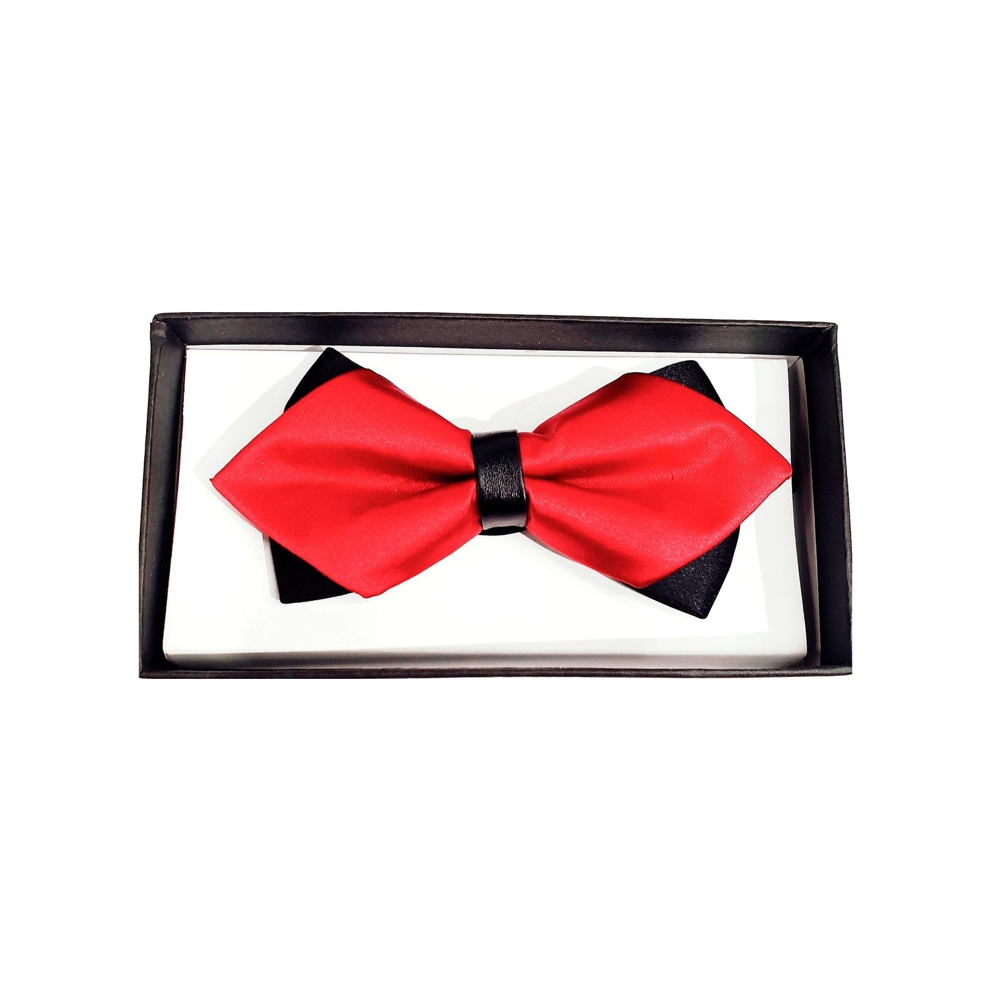 Papillon doppio fantasia classico rosso sovrapposto a base nera, accessorio elegante da uomo, Wish Dance Shop.