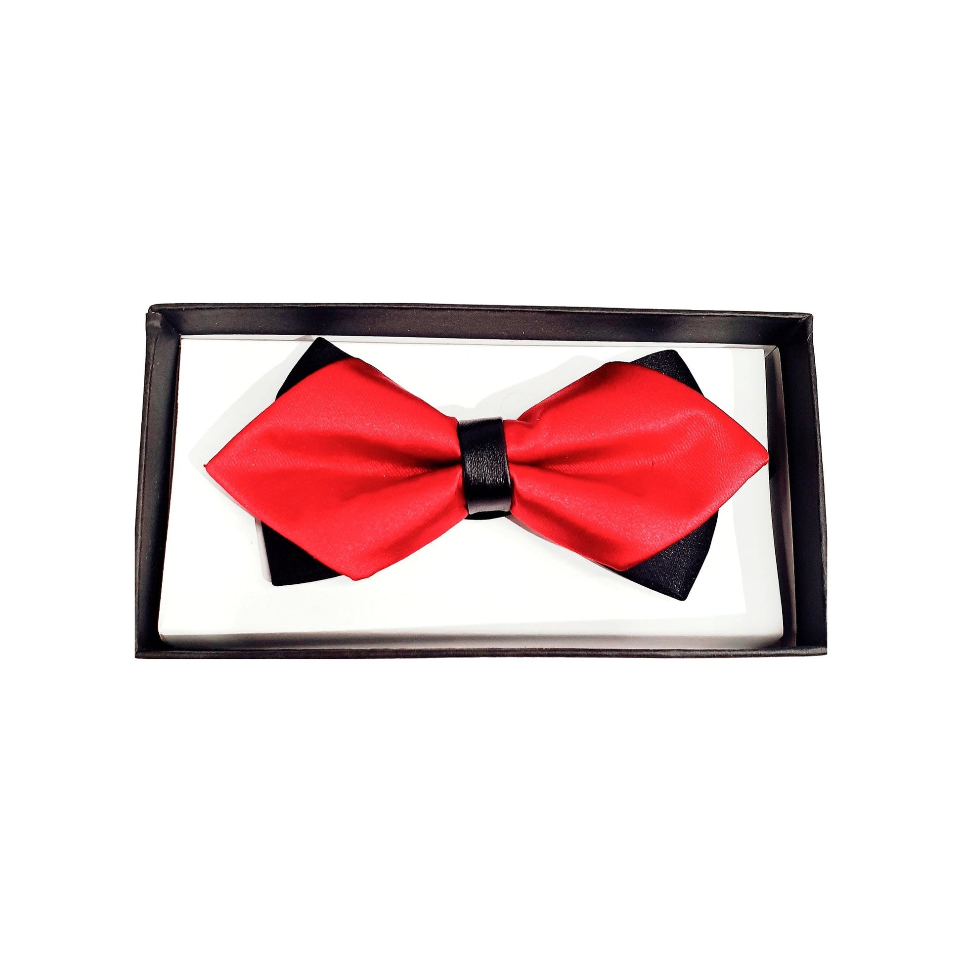 Papillon doppio fantasia classico rosso sovrapposto a base nera, accessorio elegante da uomo, Wish Dance Shop.