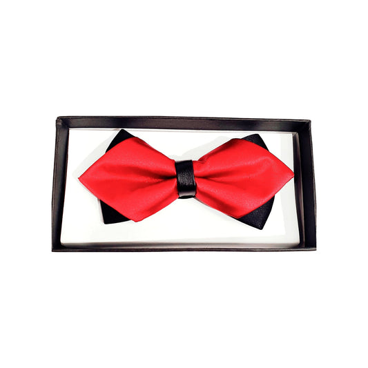 Papillon doppio fantasia classico rosso sovrapposto a base nera, accessorio elegante da uomo, Wish Dance Shop.