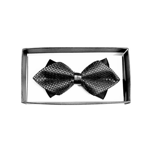 Papillon Wish Dance Shop a punta fantasia elegante in grigio fumo con mini quadri sovrapposti su base nera, da uomo o donna.