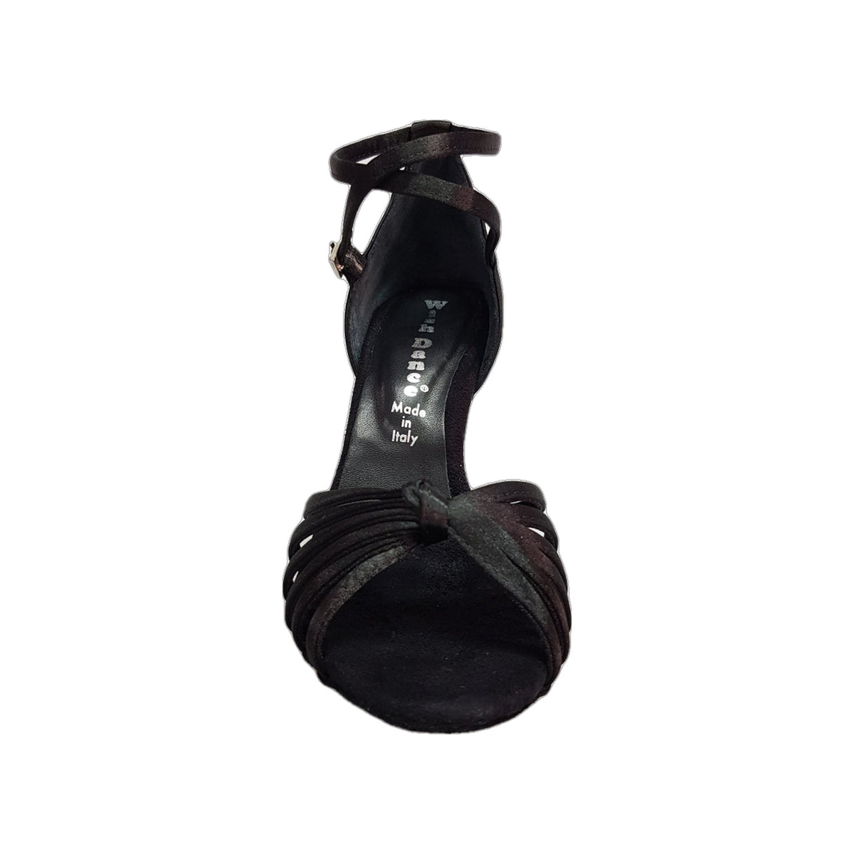 Scarpa da donna Patty QB in raso nero con fascette, cinturino doppio sulla caviglia e tacco basso a spillo largo.