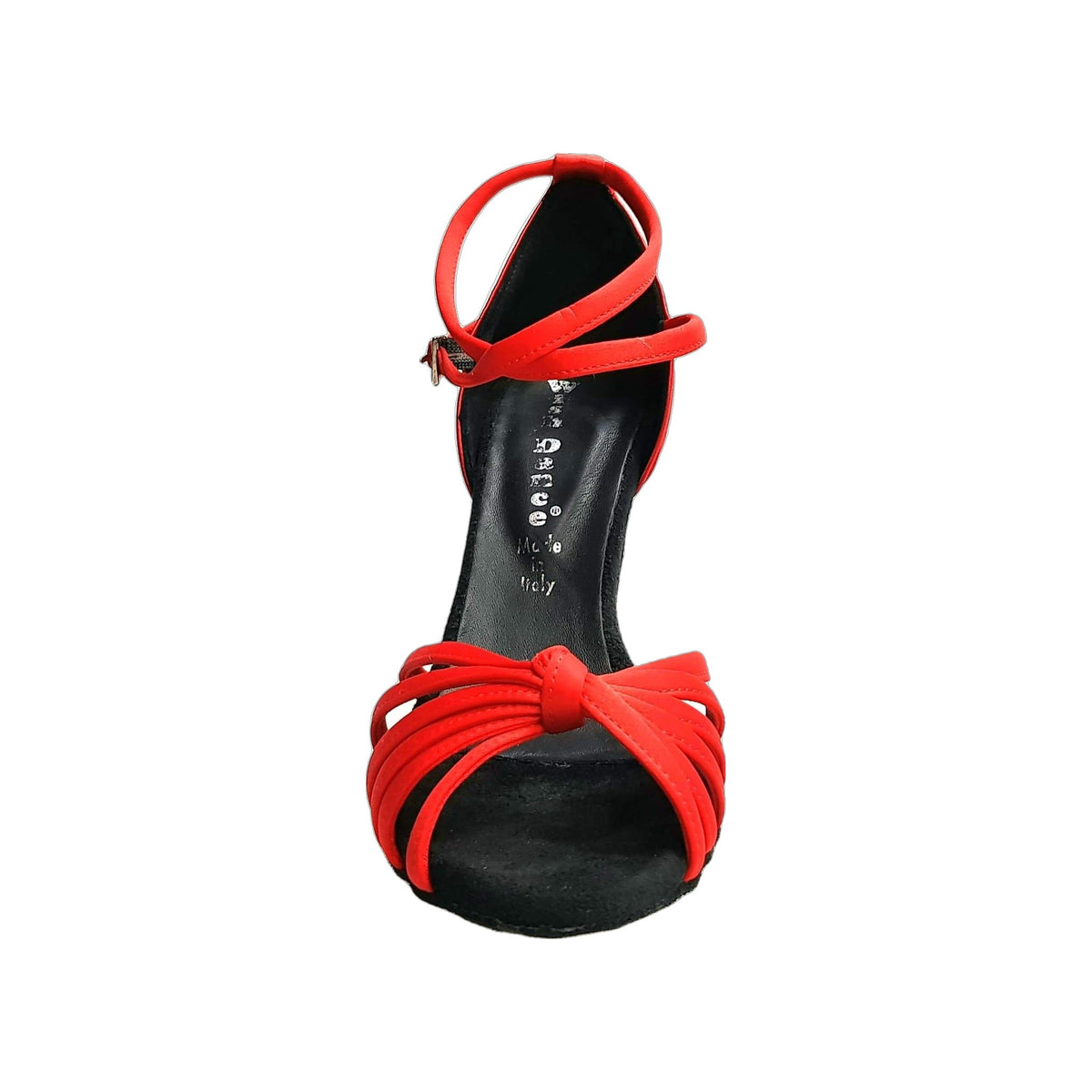 Scarpa da ballo Wishdance Patty QB in raso di seta rosso, con fascette, cinturino doppio e tacco rocchetto, per donna.