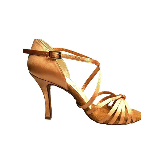 Scarpa da ballo donna Wishdance Patty QC in raso carne con cinturino incrociato e tacco a rocchetto, modello 28QC.