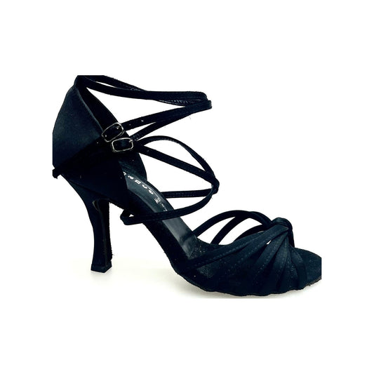 Scarpa da Ballo Basica da Donna in Raso Seta Nero Nodino Patty QD Wish Dance, vista laterale