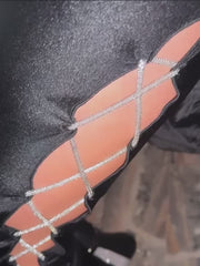 Load and play video in Gallery viewer, CONNY Black/Silver (Art. 130) - Sandalo Mezzo Stivaletto con Zip in Pelle Nera e Rete Glitterata Argento Tacco a Spillo Laminato Argento
