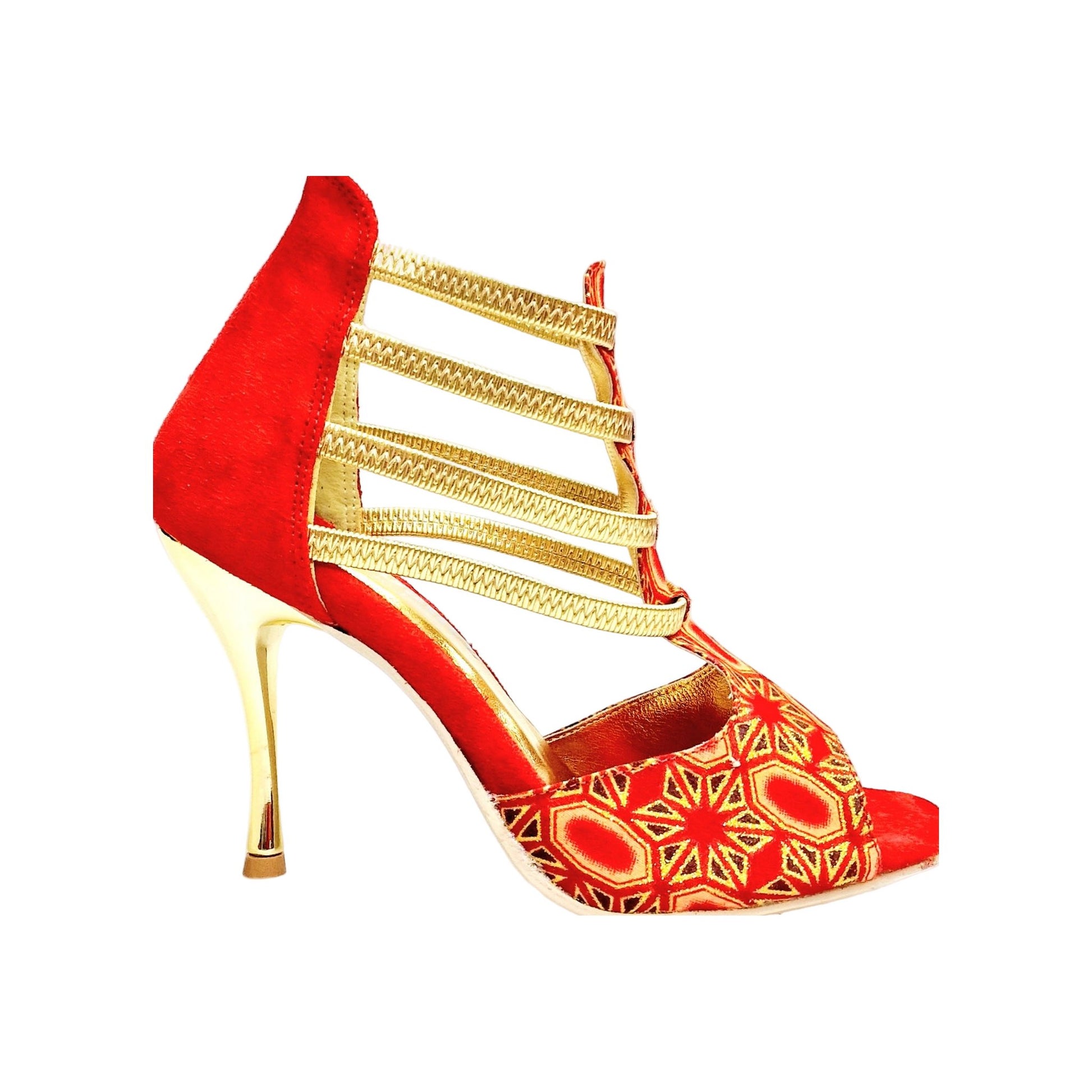 Sandalo da Donna in Camoscio Rosso Elastici Oro RED FOX Wish Dance, vista laterale