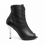 Carica immagine nella Galleria, ALEXIS White Angel (Art. 132) - Mezzo Stivaletto con Zip in Pelle Bianca Tacco a Spillo in Alluminio Laminato Argento
