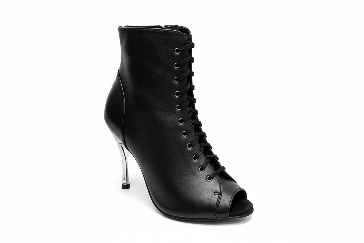 Stivaletto bianco Alexis Angel Wish Dance Shop con zip, tacco a spillo in alluminio laminato argento, in pelle bianca.