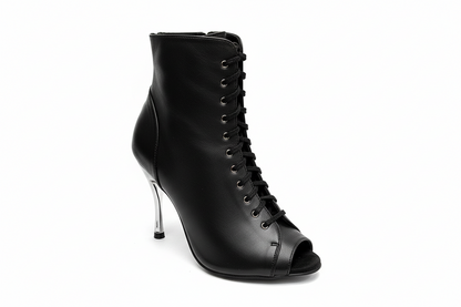 Stivaletto bianco Alexis Angel Wish Dance Shop con zip, tacco a spillo in alluminio laminato argento, in pelle bianca.