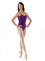 Carica immagine nella Galleria, MEDORA (RD/NA/B/S) - Body Danza Classica da donna in Cottonlycra Bielastica nera spalline singole Sottili con microfibra con Pettorina antisudore sul petto
