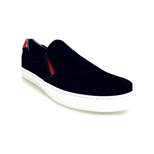 MOCASSINO SUPER FLEX EXTRACONFORT IN CAMOSCIO NERO CON CASSETTA IN RESINA DI GOMMINA BIANCA FLEX ROJAS Slip, vista laterale