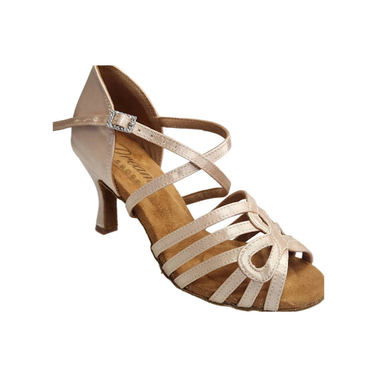 Scarpa da Ballo da Donna in Raso Oro Flash Champagne cinturino incrociato al Collopiede Tacco (L2576SS), vista laterale