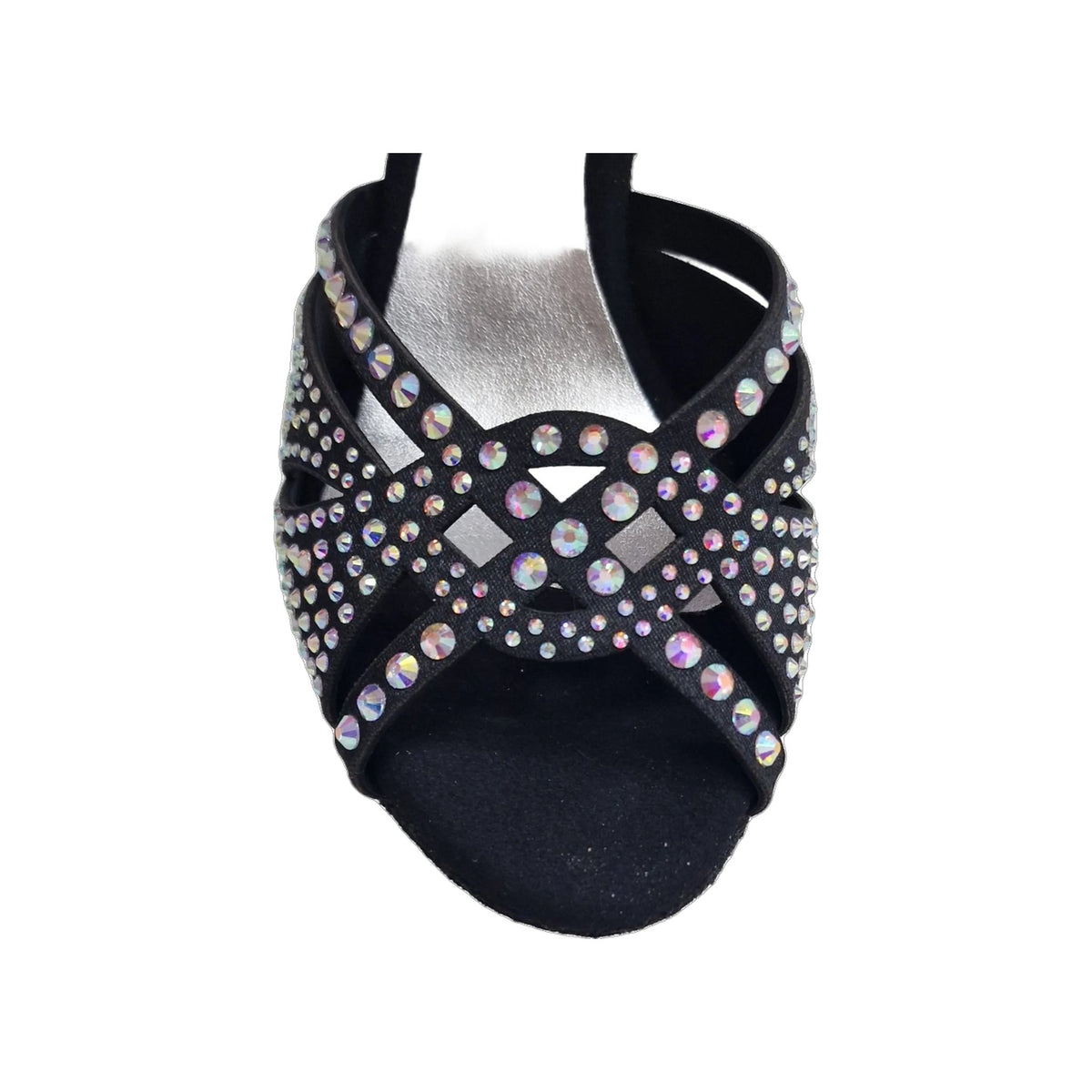 Scarpa da Ballo in Raso Seta Nero Con Swarovski Boreali e Tacco Basso a Rocchetto SAMIRA Wish Dance, dettaglio tacco