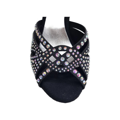 Scarpa da Ballo in Raso Seta Nero Con Swarovski Boreali e Tacco Basso a Rocchetto SAMIRA Wish Dance, dettaglio tacco