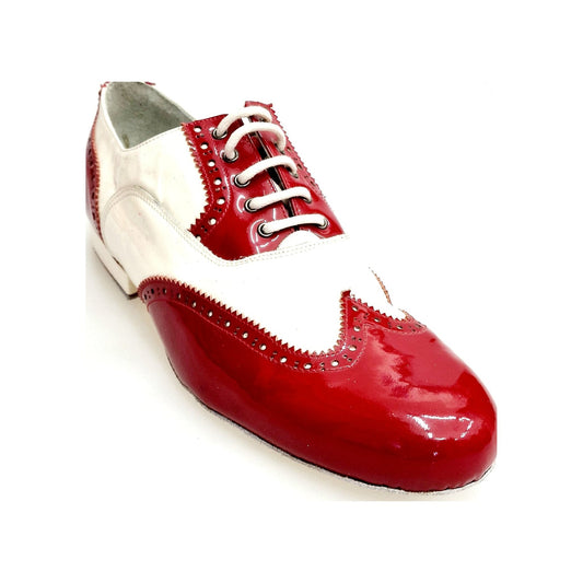 Scarpa da uomo Samuel Movida by Wish Dance in vernice rossa e bianca con coda di rondine tonda, modello MS14, vista frontale