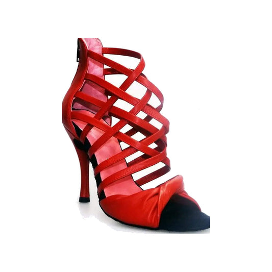 Sandalo alto da donna in pelle rossa Wishdance Natalia (360), scarpa elegante e colorata con cinturino regolabile