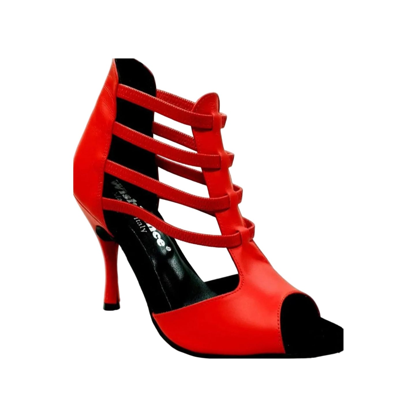 Sandalo in pelle rossa Diabla Roja (460PW) con elastici rossi e tacco a spillo rivestito in pelle, scarpe Wish Dance Shop