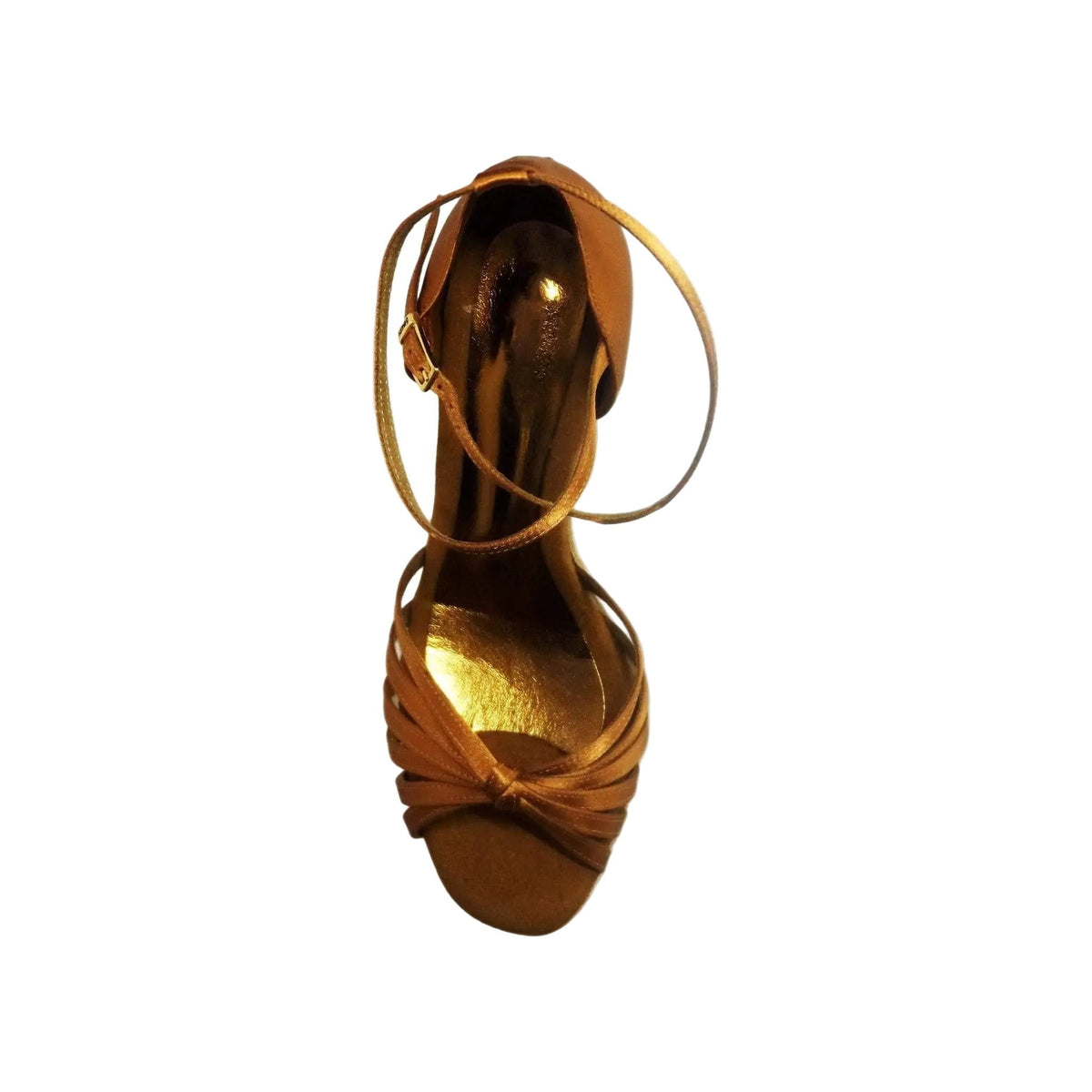 Scarpa da ballo Wishdance Pepa in raso bronzo con fascette in camoscio e tacco a rocchetto, modella elegante e confortevole