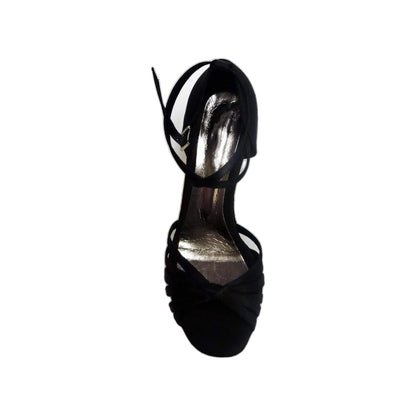 Scarpa da ballo Wishdance Pepa in raso nero con fascette in camoscio e tacco a rocchetto, donna, modello elegante e comodo.