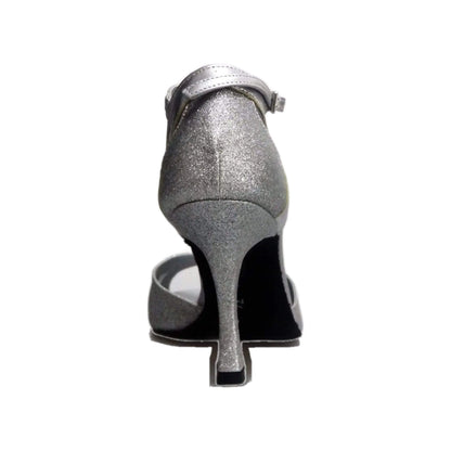Scarpa da donna in Pelle Argento e Glitter Argento Cinturino singolo alla caviglia Ely QA Wish Dance, dettaglio tacco