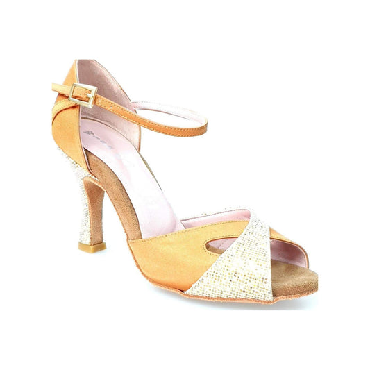 Scarpa da Ballo Basica da Donna in Raso Bronzo e Prisma Boreale Oro Ely QA Wish Dance, vista laterale