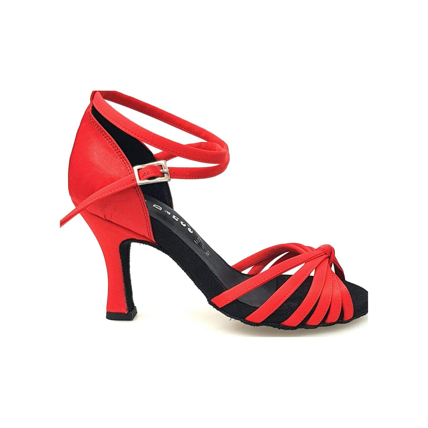 Scarpa da Ballo Basica da Donna in Raso Seta Rosso Nodino Patty QB Wish Dance, vista laterale