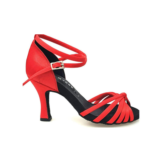 Scarpa da Ballo Basica da Donna in Raso Seta Rosso Nodino Patty QB Wish Dance, vista laterale