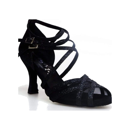 Scarpa da donna Wishdance Melany QD in glitter nero con dettagli in retina e cuscino memorex, elegante e confortevole.