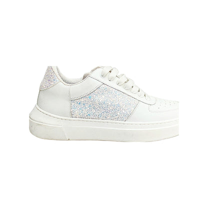 Sneaker in Pelle Bianca Fori Traspiranti inserti Kristall Celeste Perla Boreale Foderata in tessuto, vista laterale