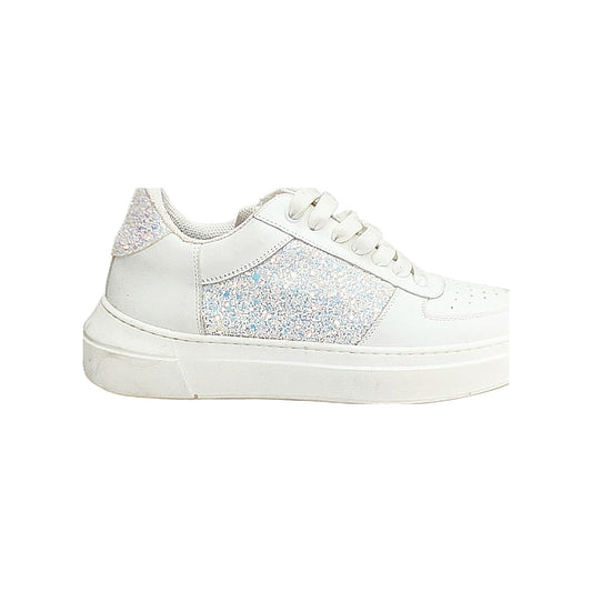 Sneaker in Pelle Bianca Fori Traspiranti inserti Kristall Celeste Perla Boreale Foderata in tessuto, vista laterale