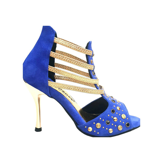 Sandalo da Donna in Camoscio Blu Royal Swann Elizabeth Pirata Wish Dance, oro, vista laterale