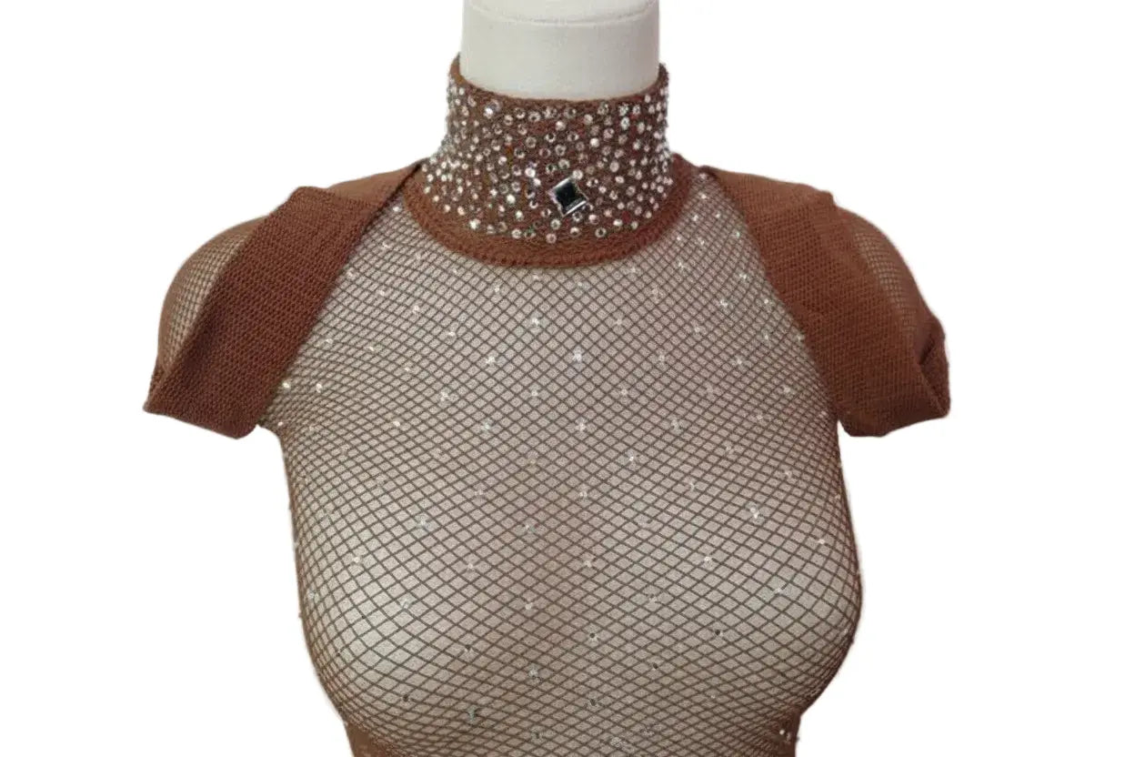 Tutina a rete Miranda Wish Dance Swarovski con cristalli Swarovski, modellante, con piede e soletta rinforzata, dettagli di lusso.