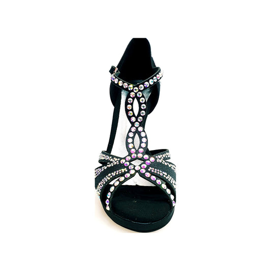 TANIA Superb (accollata) L13P - Scarpa da Ballo in Raso Seta Nero Wish Dance, vista laterale