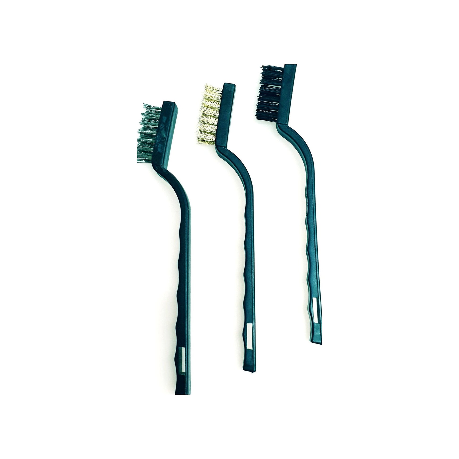 Set di tre spazzole Wish Dance Shop con dentini in acciaio, ottone e setola per pulire e ravvivare suola e camoscio.