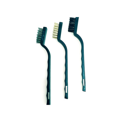 Set di tre spazzole Wish Dance Shop con dentini in acciaio, ottone e setola per pulire e ravvivare suola e camoscio.