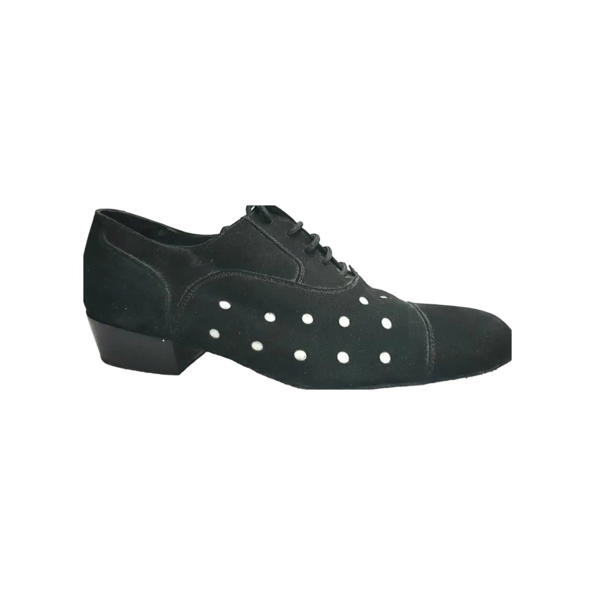 Scarpa da uomo Vasco in camoscio nero con dettagli pois bianchi, marca Movida by WISH DANCE, stile elegante e moderno