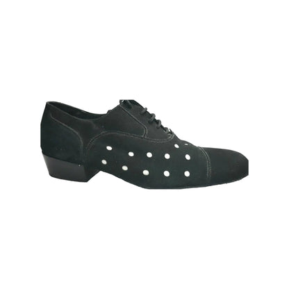 Scarpa da uomo Vasco in camoscio nero con dettagli pois bianchi, marca Movida by WISH DANCE, stile elegante e moderno