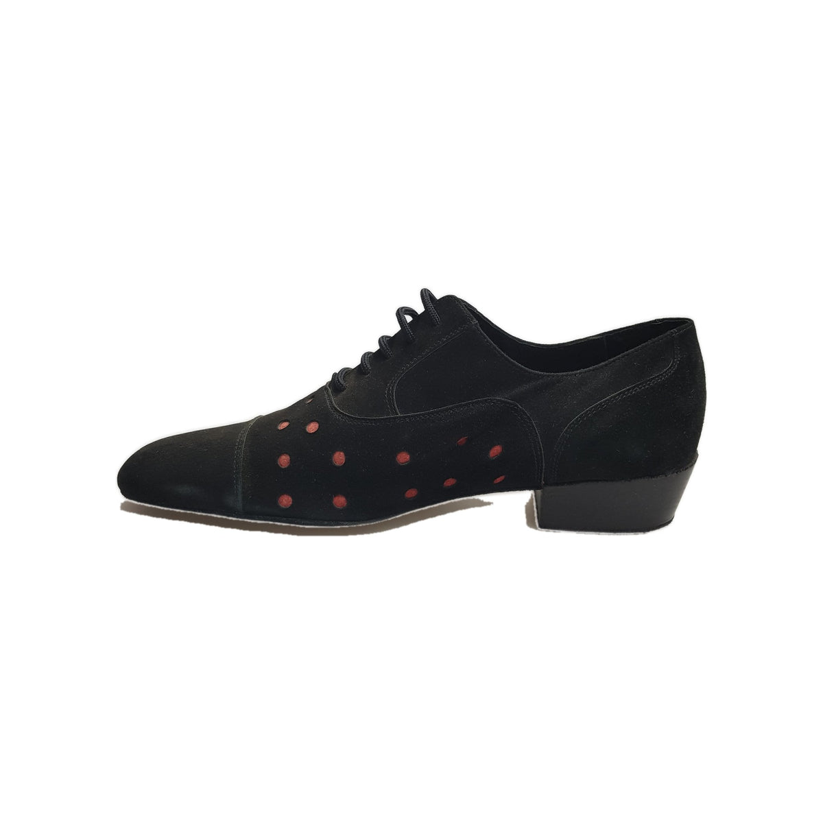 Scarpa da uomo Vasco in camoscio nero con pois rossi, elegante e versatile, marca Movida by WISH DANCE.