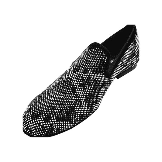 Mocassino uomo Viper Black Wish Dance Shop in camoscio nero con Swarovski bianchi e neri, suola in mini Microlight.