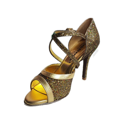 Sandalo da donna Wendi/BO-N Wish Dance Shop in pelle oro e dettaglio boreale, con suola comoda e design elegante.