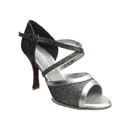 Sandalo donna Wendi/BO-N Wish Dance Shop in pelle argento e dettagli boreale, aperto con cinturino e suola in gomma.